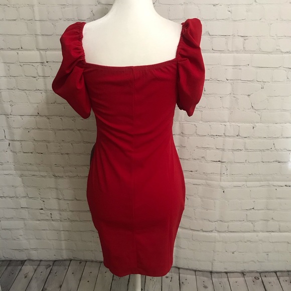 Bailey Blue Red Puff Sleeve Crepe mini dress. - Picture 3 of 5